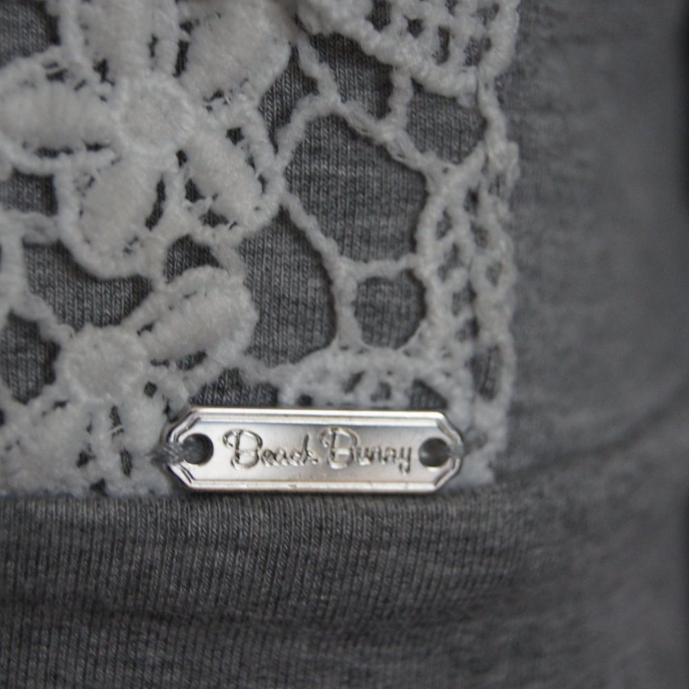 Beach Bunny Lounge Zip Hoodie S | Gray White Lace - Picture 5 of 9